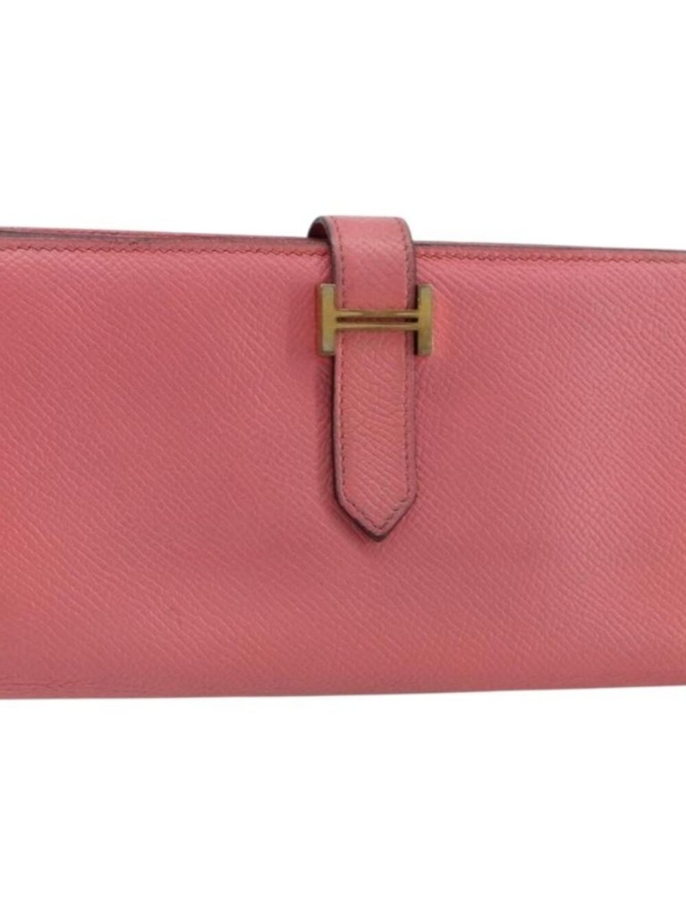 HERMES Bearn Soufflet Wallet Leather Pink Auth BA13430